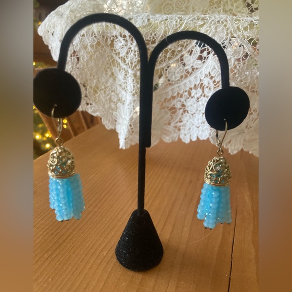 Tassel Earrings with Baby Blue Crystals 2 1/4” Fun! - Picture 4 of 7